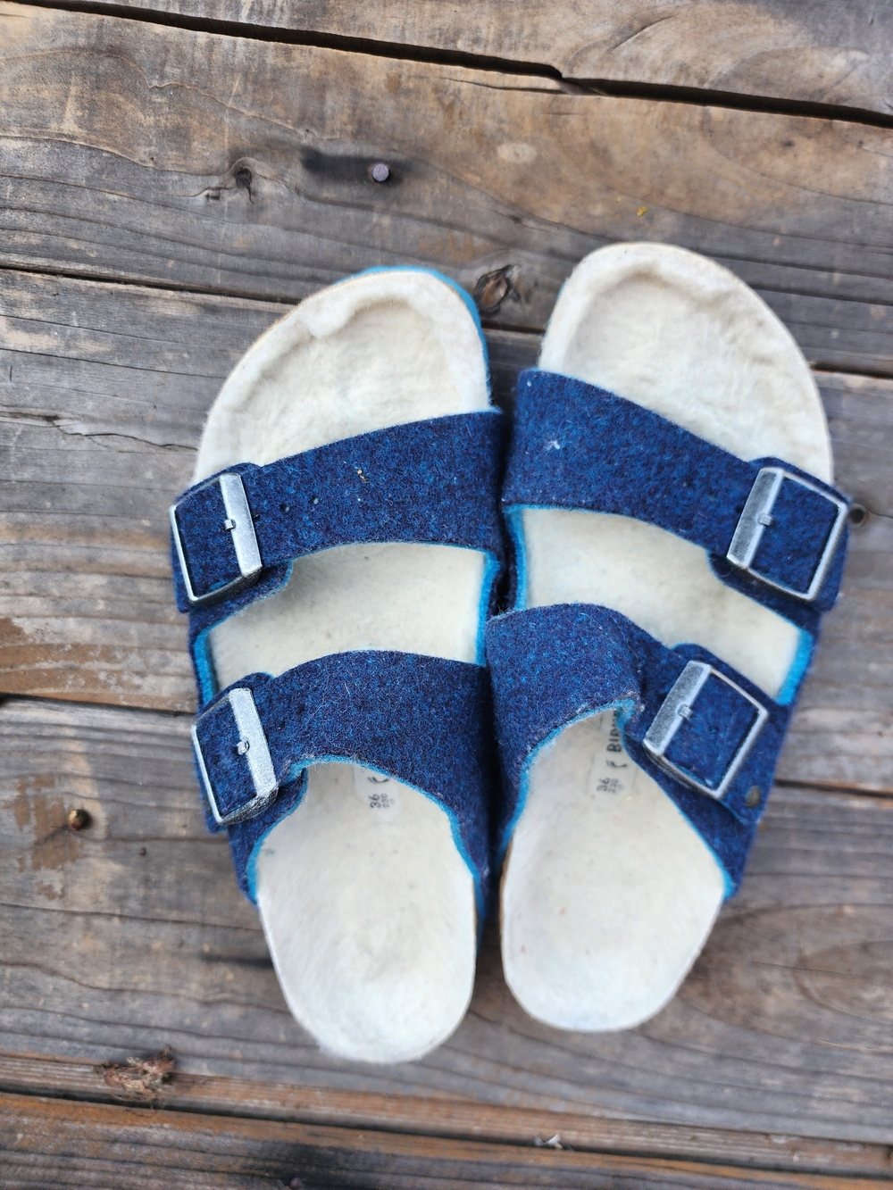 Birkenstock Arizona Blue Wool Felt Sandals Slippers β Size 36
